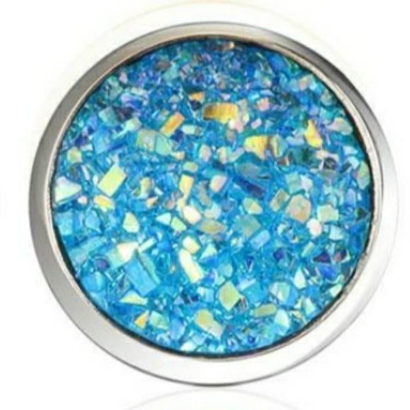 Blue Druzy Crystal Silver Round Stud Earrings - Picture 1 of 3